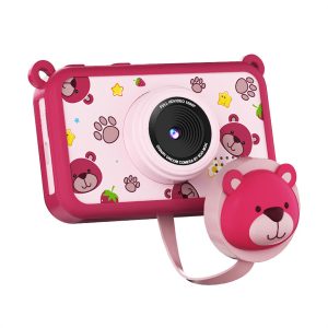 1080P HD Kids Camera Pink Bear Children Gift Camera with Selfie Cam1.5H Working Time & Private Lens Cover